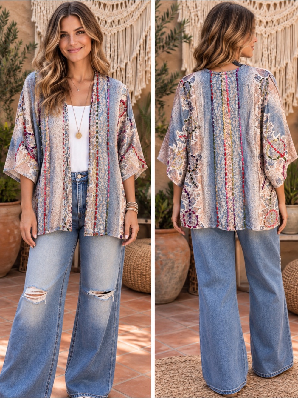 NWT Raj Thick Embroidery Rayon Boho Kimono Size Small